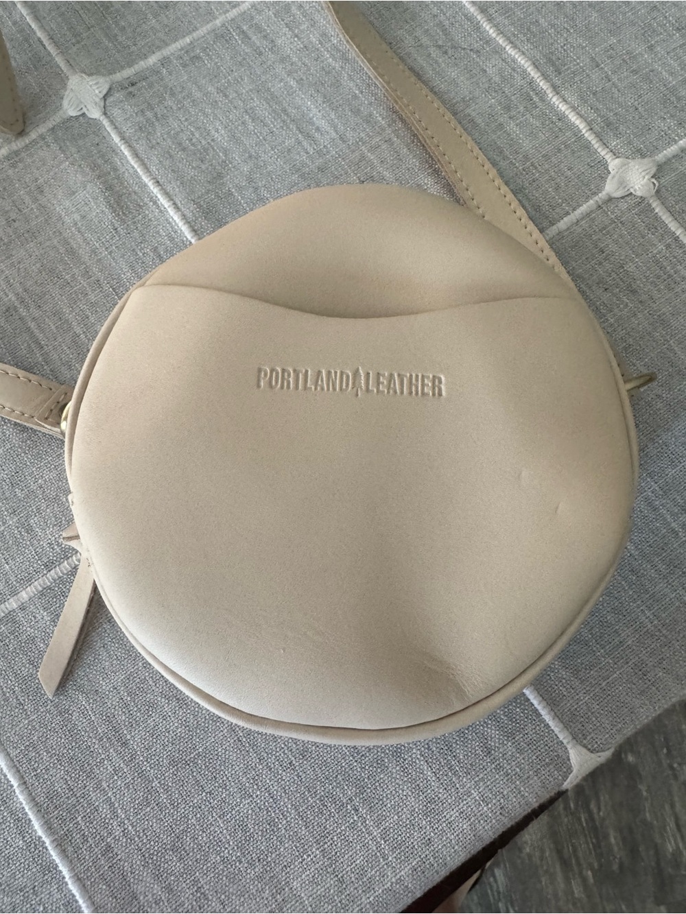 Portland Leather Round Crossbody Bag in Beige